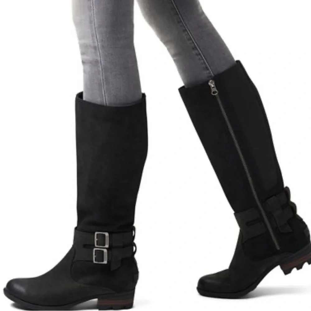 Sorel Lola II Tall Leather Boots Black Size 8.5